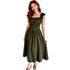 Scarlet Darkness Medeival Renaissance Fairy Dress Lace Up Puff Sleeve Victorian